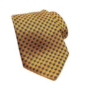 Brooks Basics‎ Silk Necktie Gold Blue Check Pattern Business Career Made in USA